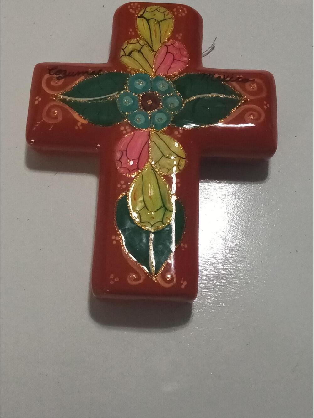 Hand-Painted Ceramic Cross Wall Decor 9x6.5"